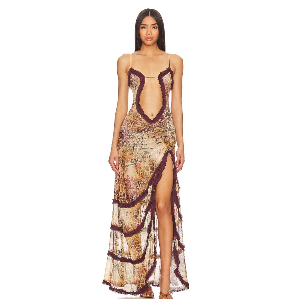 Open Neck Maxi Dress in Leopard